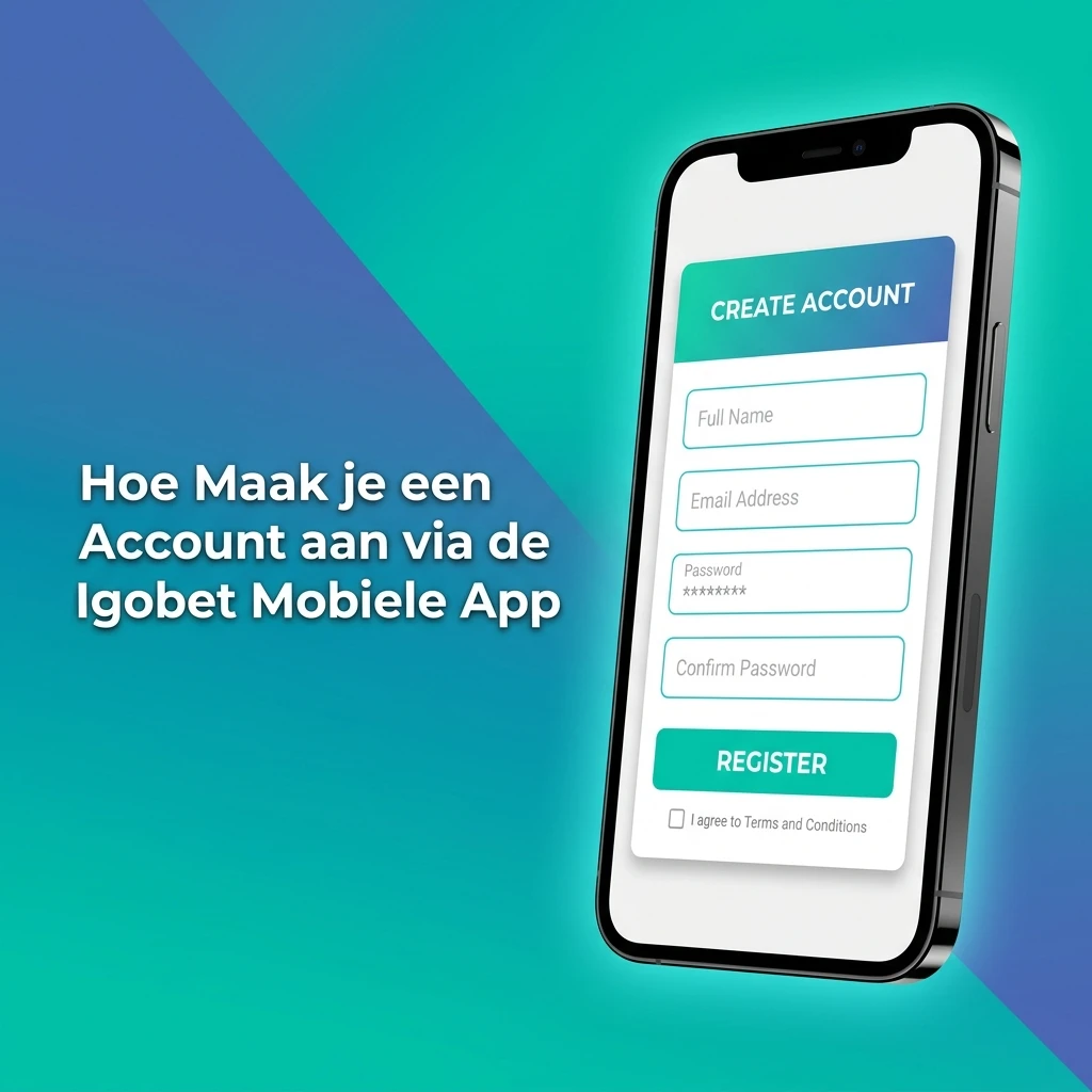Stap-voor-stap account aanmaken via de Igobet mobiele app met registratieformulier op scherm