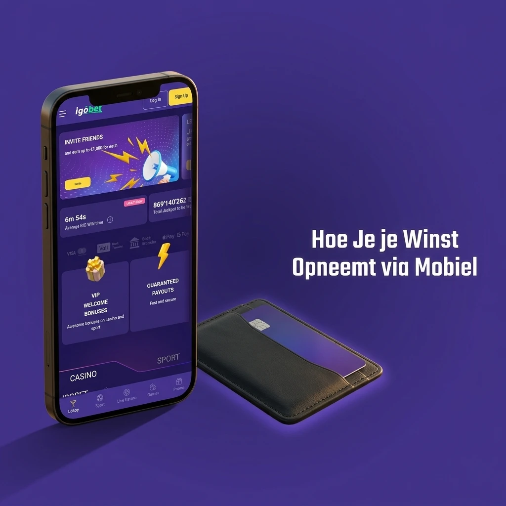 Stappen voor het opnemen van winst via mobiel op Igobet, inclusief kassasectie en betaalmethoden.