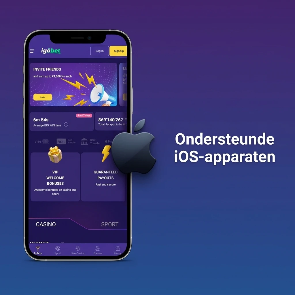 Ondersteunde iOS-apparaten voor de Igobet-app: iPhone, iPad en iPod Touch modellen