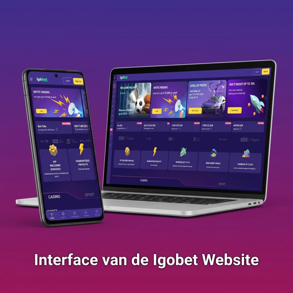 Igobet website interface met navigatiebalk voor Sport, Live, Casino, Cybersports en Promoties