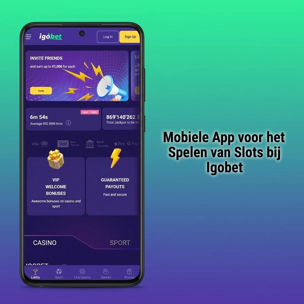 Igobet mobiele app met meer dan 5000 gokkasten op smartphone en tablet met eenvoudige navigatie