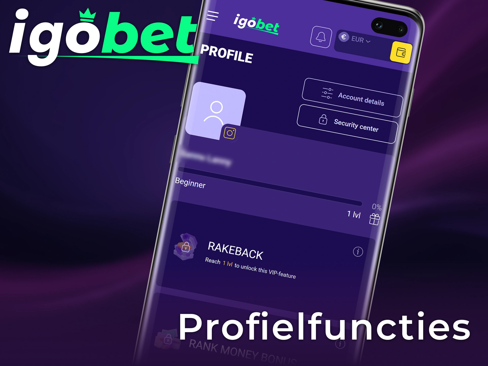 Beheer je profielfuncties en instellingen eenvoudig binnen de Igobet Android app.