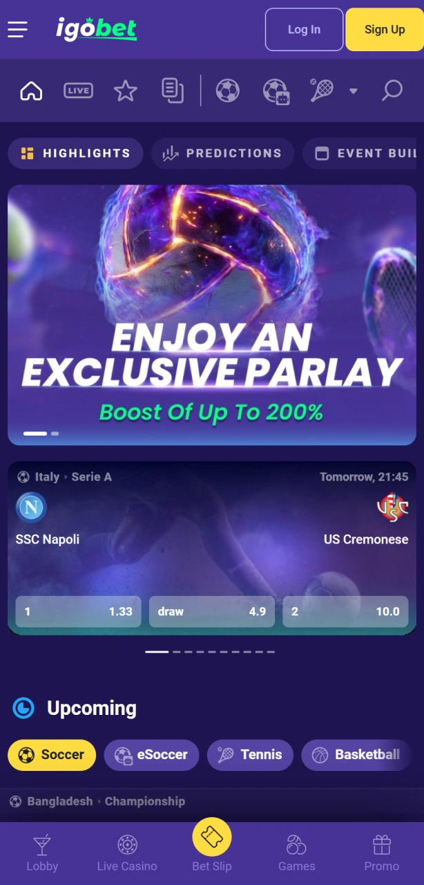 Zet in op je favoriete sportteams via de sport sectie in de Igobet Android App.