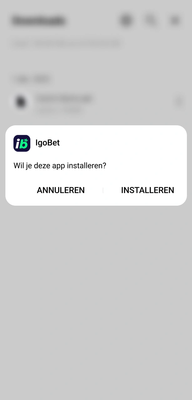 Bevestig de volledige installatie van de Igobet Android app en start met spelen.