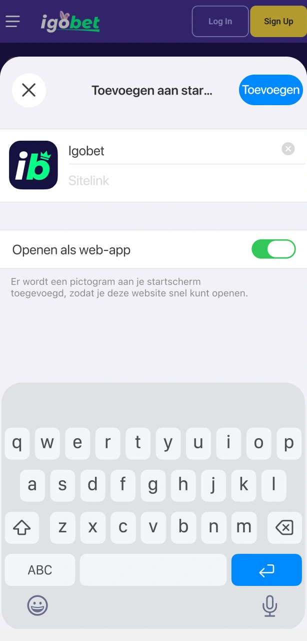 Bevestig de installatie van de Igobet iOS App om de procedure af te ronden.
