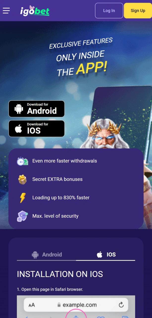 Bekijk de installatiepagina van de Igobet iOS App voor de volgende stap.