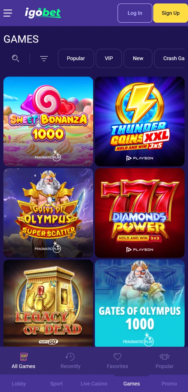 Speel de spannendste spellen in het casino van de Igobet iOS app.