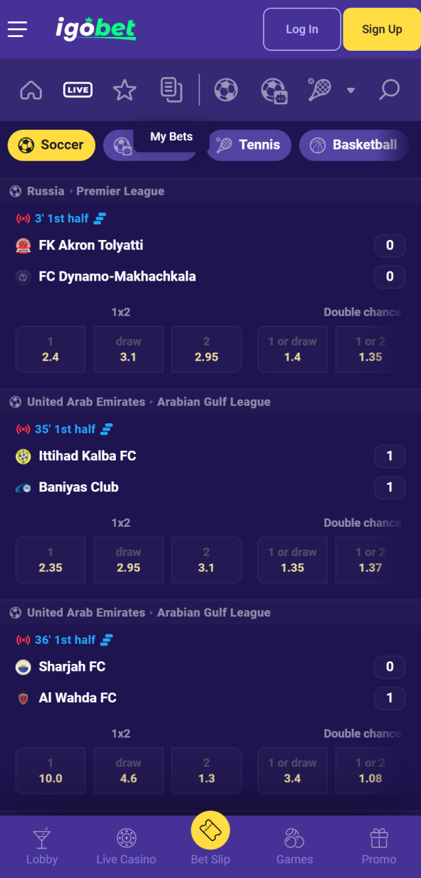 Zet in op je favoriete sporten via de Igobet iOS app interface.