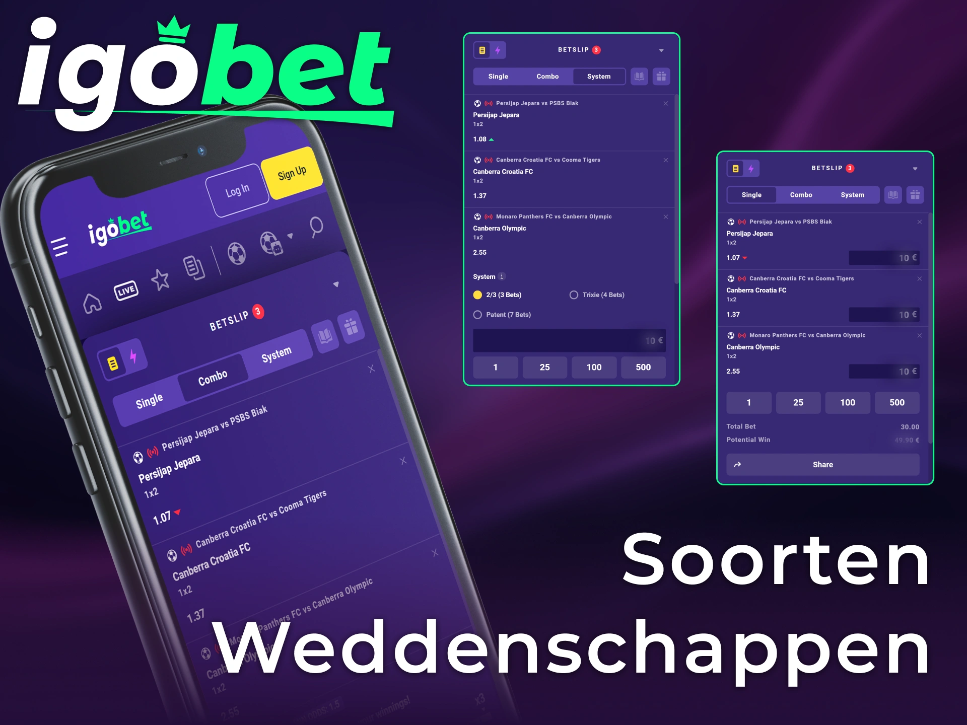Bekijk de verschillende soorten sportwedden die beschikbaar zijn in de Igobet iOS app.