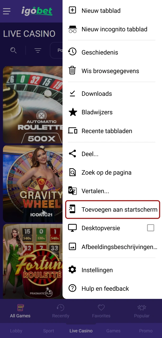 Gebruik de webversie van de Igobet Android PWA voor een snelle mobiele ervaring.