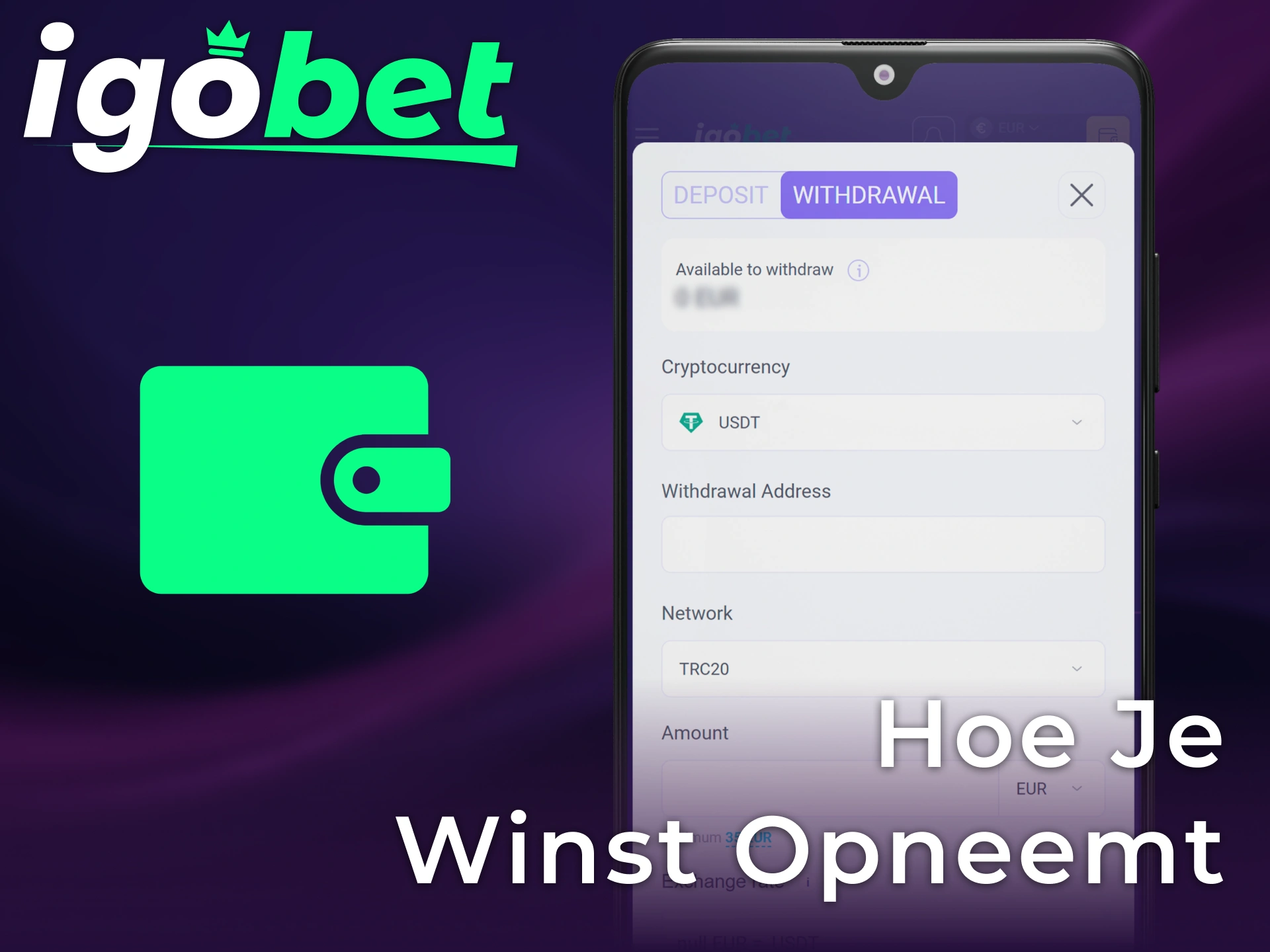 Neem je behaalde winst op via de mobiele interface van de Igobet PWA.