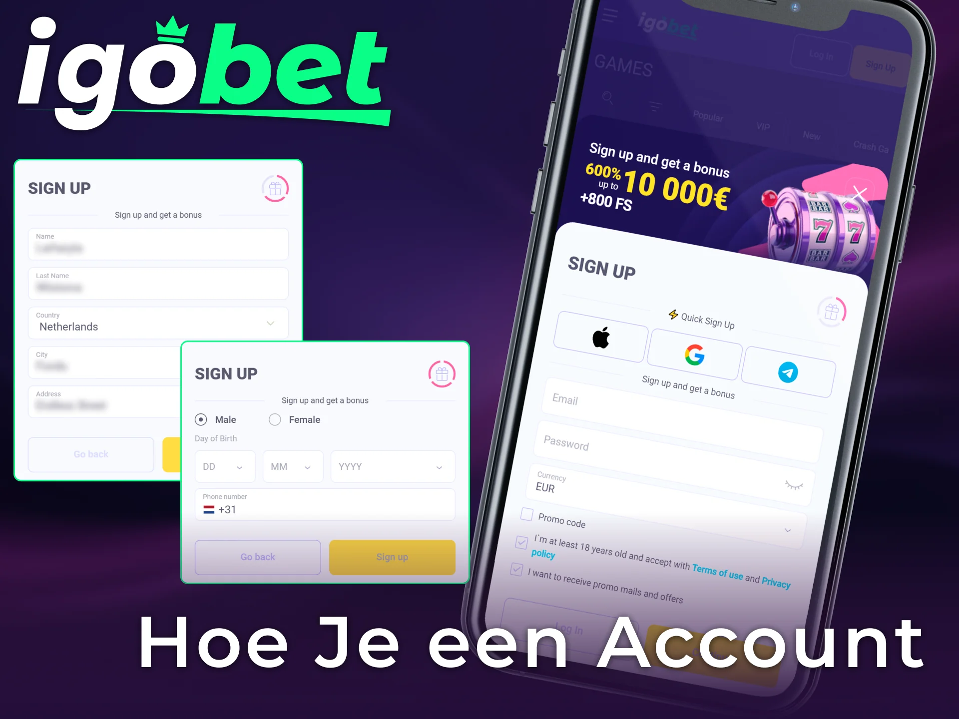 Maak eenvoudig een nieuw account aan via de Igobet PWA in Nederland.
