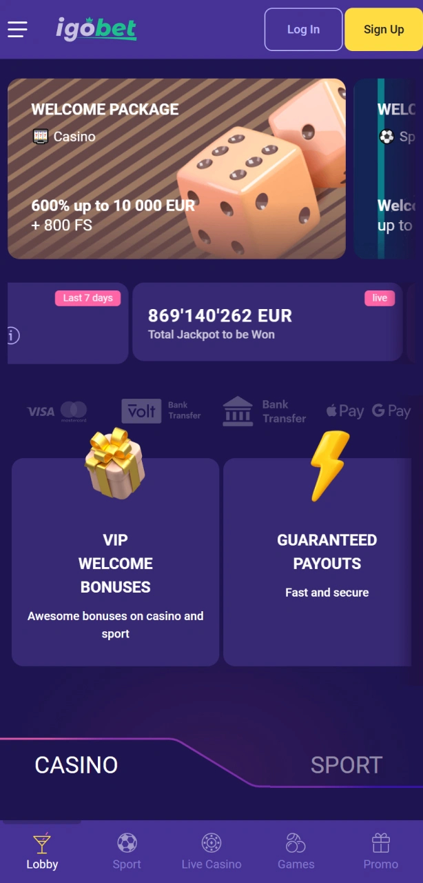 Klik op de downloadknop voor iOS om de Igobet PWA installatie te starten.