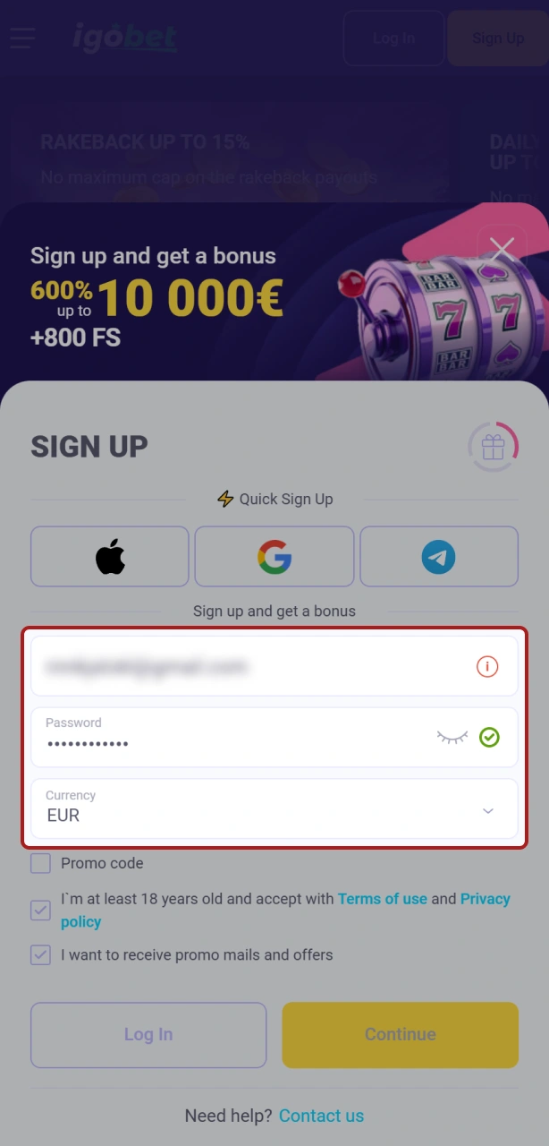 Maak een account aan in de Igobet IOS PWA om direct te kunnen spelen.
