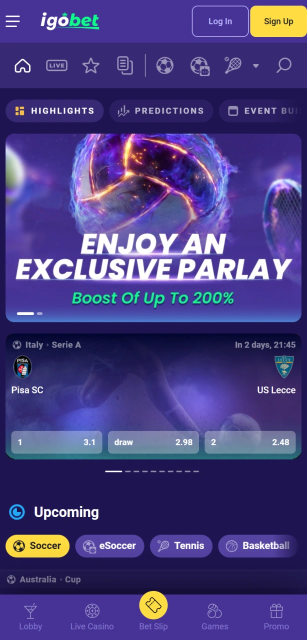 Plaats je sportweddenschappen op de populairste wedstrijden via de Igobet PWA.