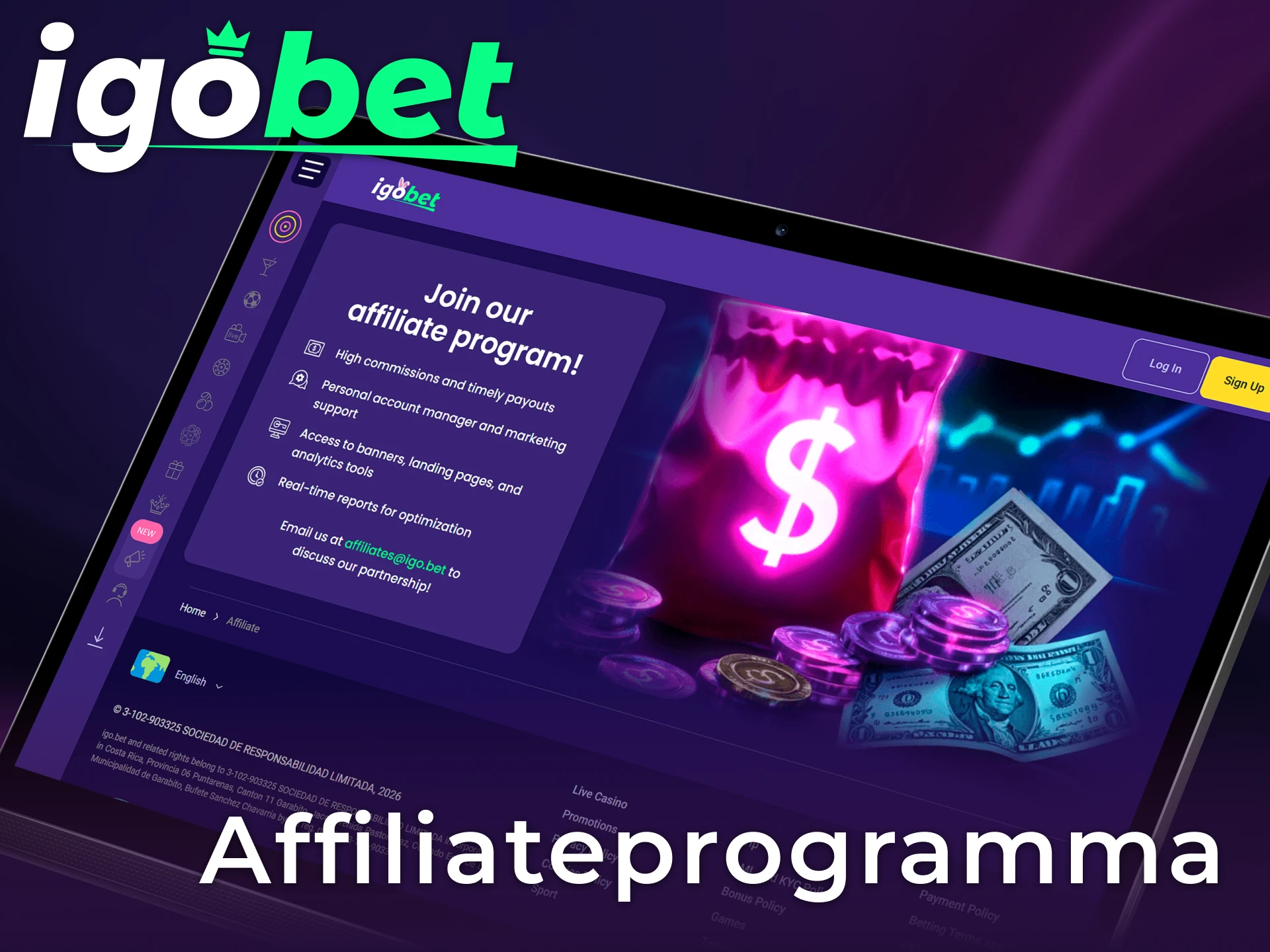 Word lid van het IgoBet affiliateprogramma en verdien commissies door promotie.