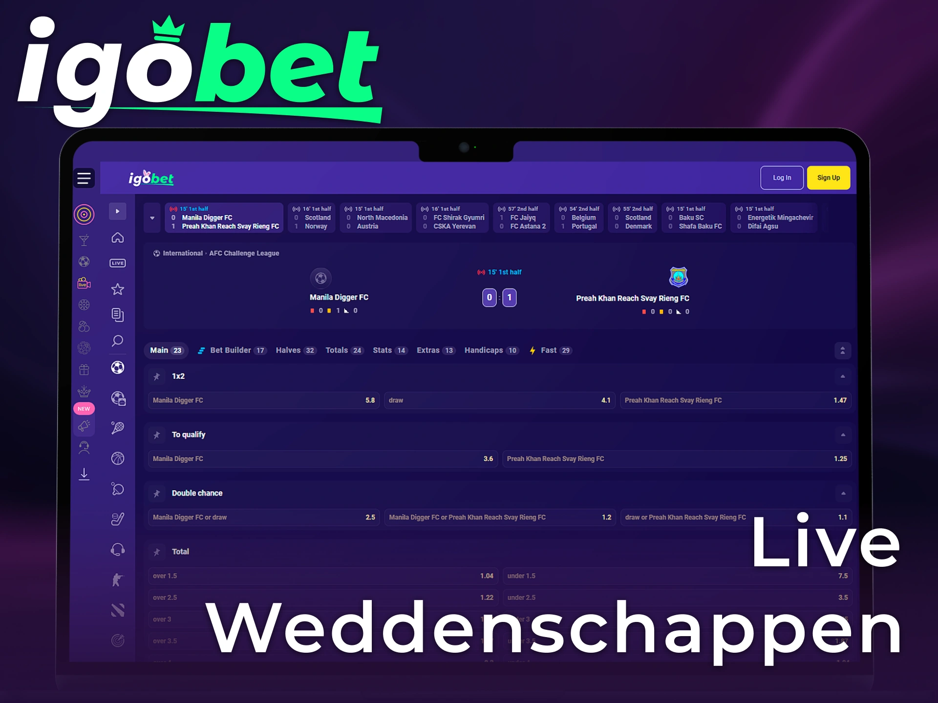 Ervaar de spanning van live weddenschappen bij IgoBet en reageer op de wedstrijd.
