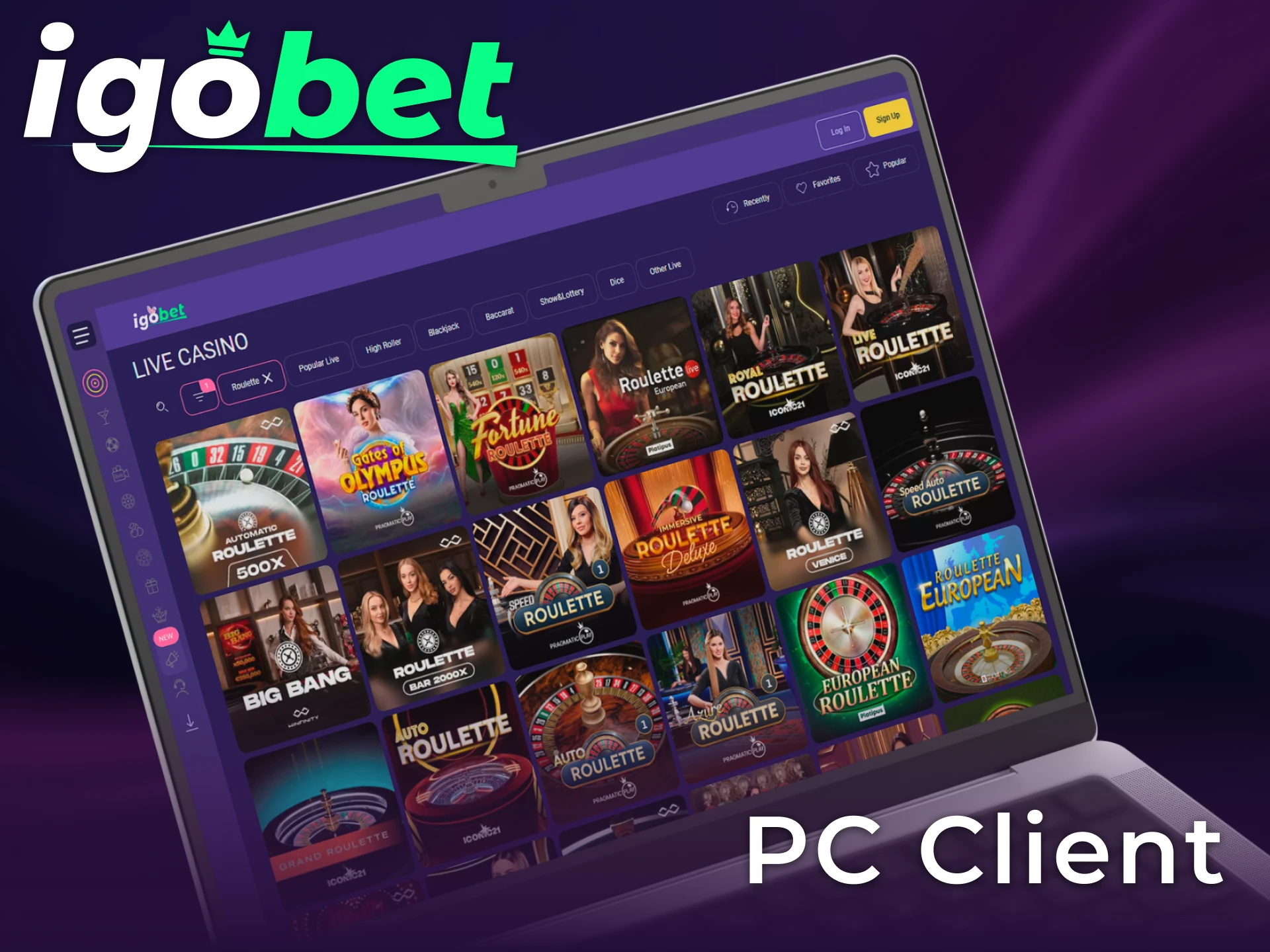 Gebruik de PC client voor Windows en macOS voor optimaal speelgemak bij IgoBet.