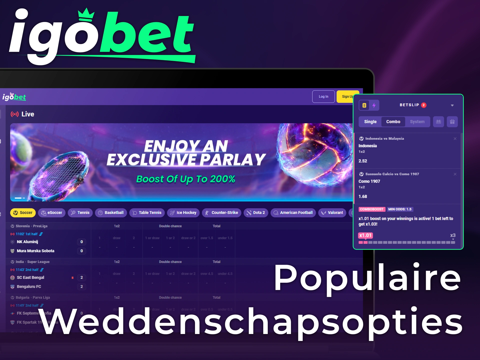 Bekijk de meest populaire weddenschapsopties bij IgoBet en kies je favoriete markt.