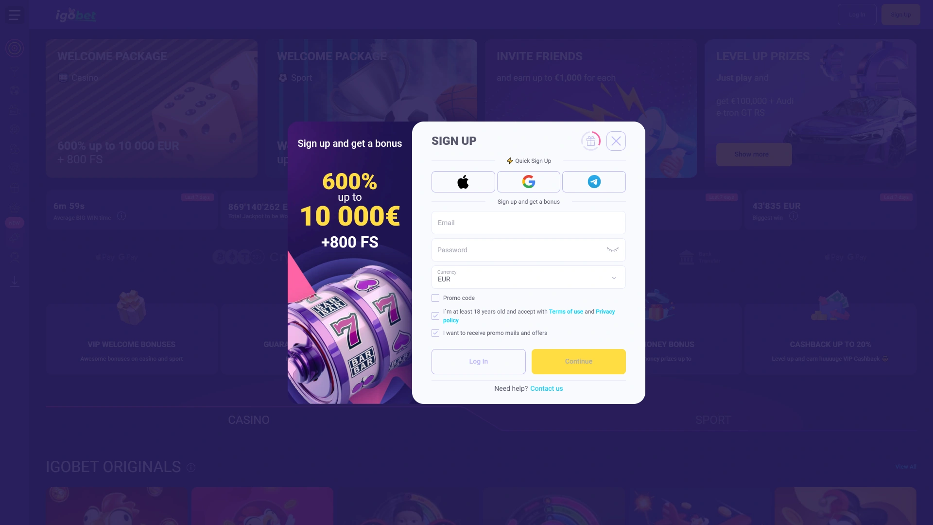 Meld je direct aan bij IgoBet en start met het plaatsen van weddenschappen.