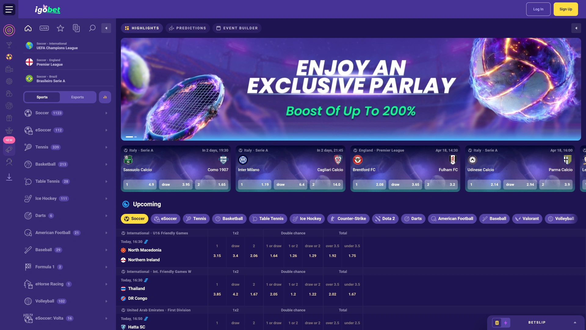 Bezoek de IgoBet sportsectie en voorspel de uitslagen van je favoriete wedstrijden.