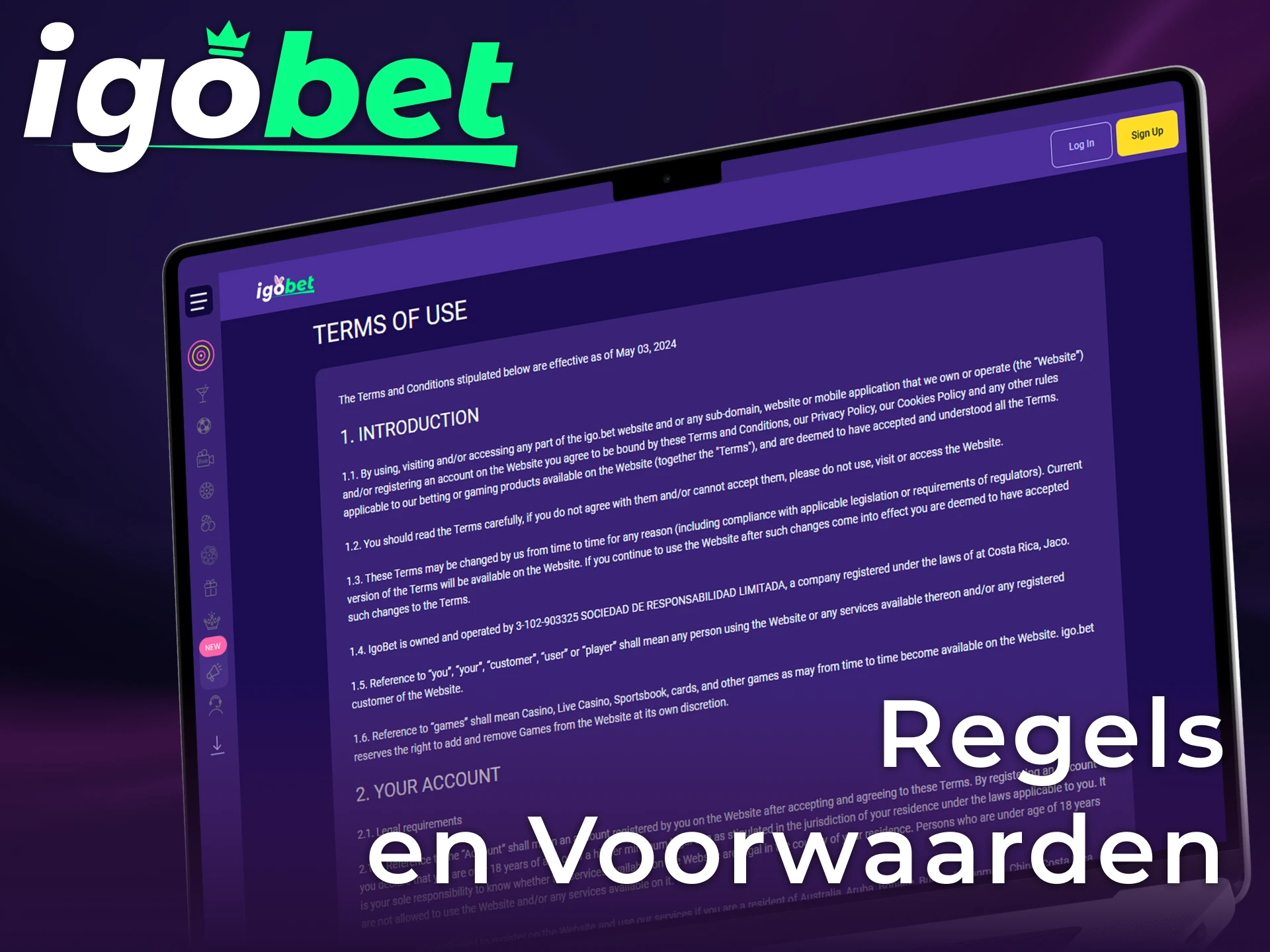 Bekijk de officiële regels en voorwaarden van IgoBet voordat je begint met spelen.