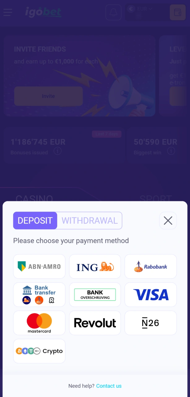 Doe je eerste storting bij IgoBet en start direct met CS2 wedden.