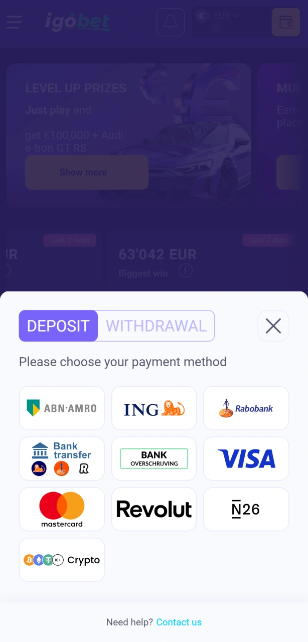 Stort je eerste bedrag bij IgoBet en begin direct met Live Casino spellen.